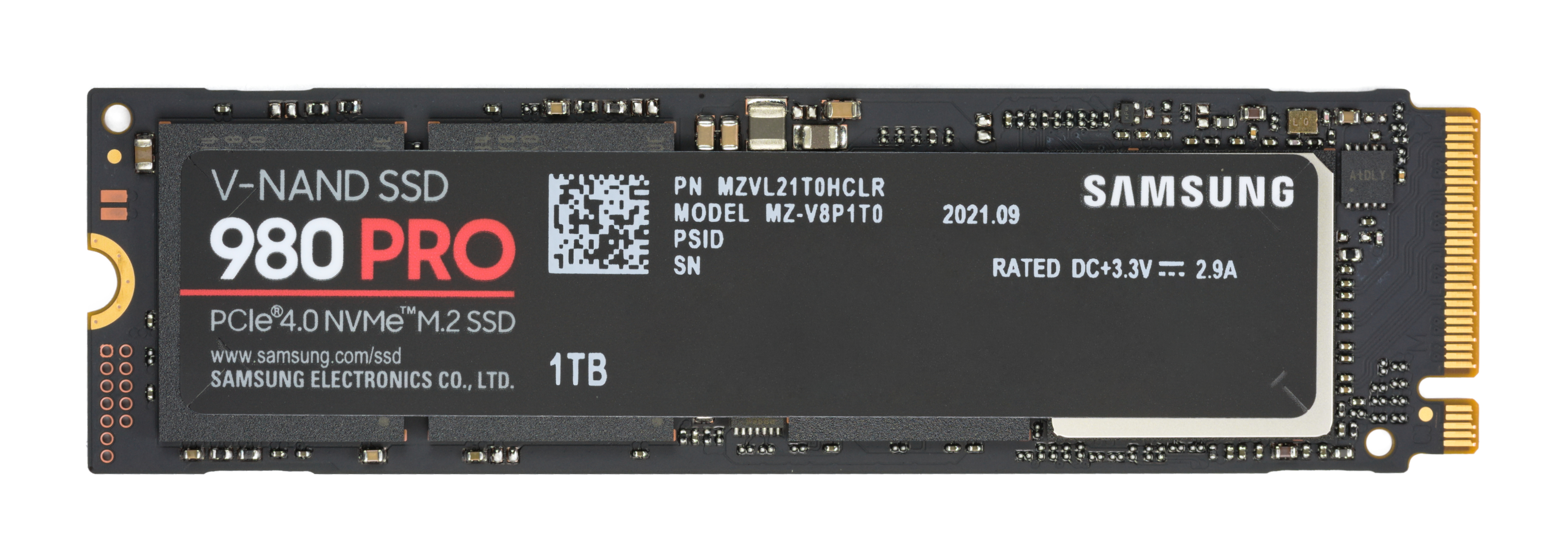Authentic Samsung 980 PRO 1TB bare NVMe SSD front with readable model and capacity label